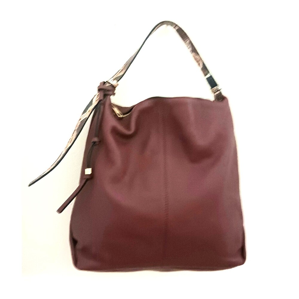 VC Vince Camuto Corin Lg Hobo Bag Bordeaux Brown Leather Snake Print Top Strap - Picture 1 of 14